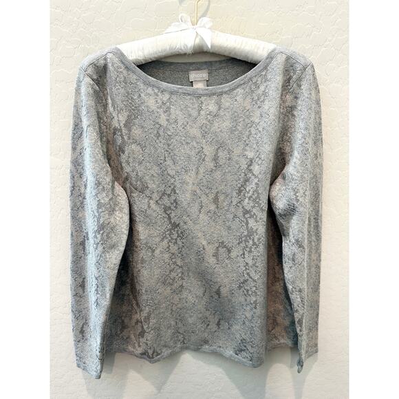 CHICO’S | Metallic Snake Print Knit Sweater Silver Gray | Size 2 Large - Picture 1 of 6